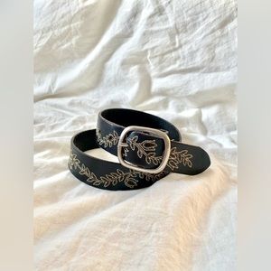 Genuine Leather Belt Floral Embroidery